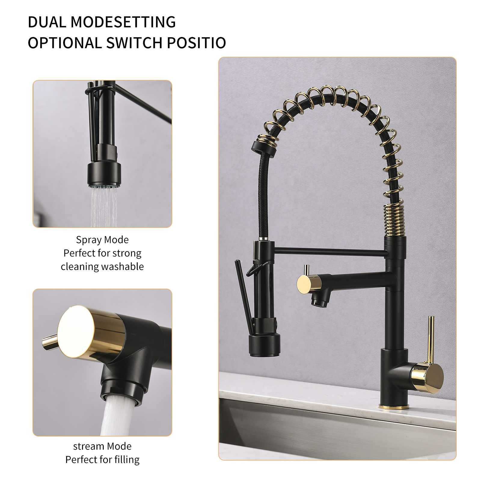 2023 Kitchen Faucet Water Tap Modern Kitchen Taps Brass Pull Down Sprayer Kitchen Mixer Sink Faucets Black and Gold Contemporary