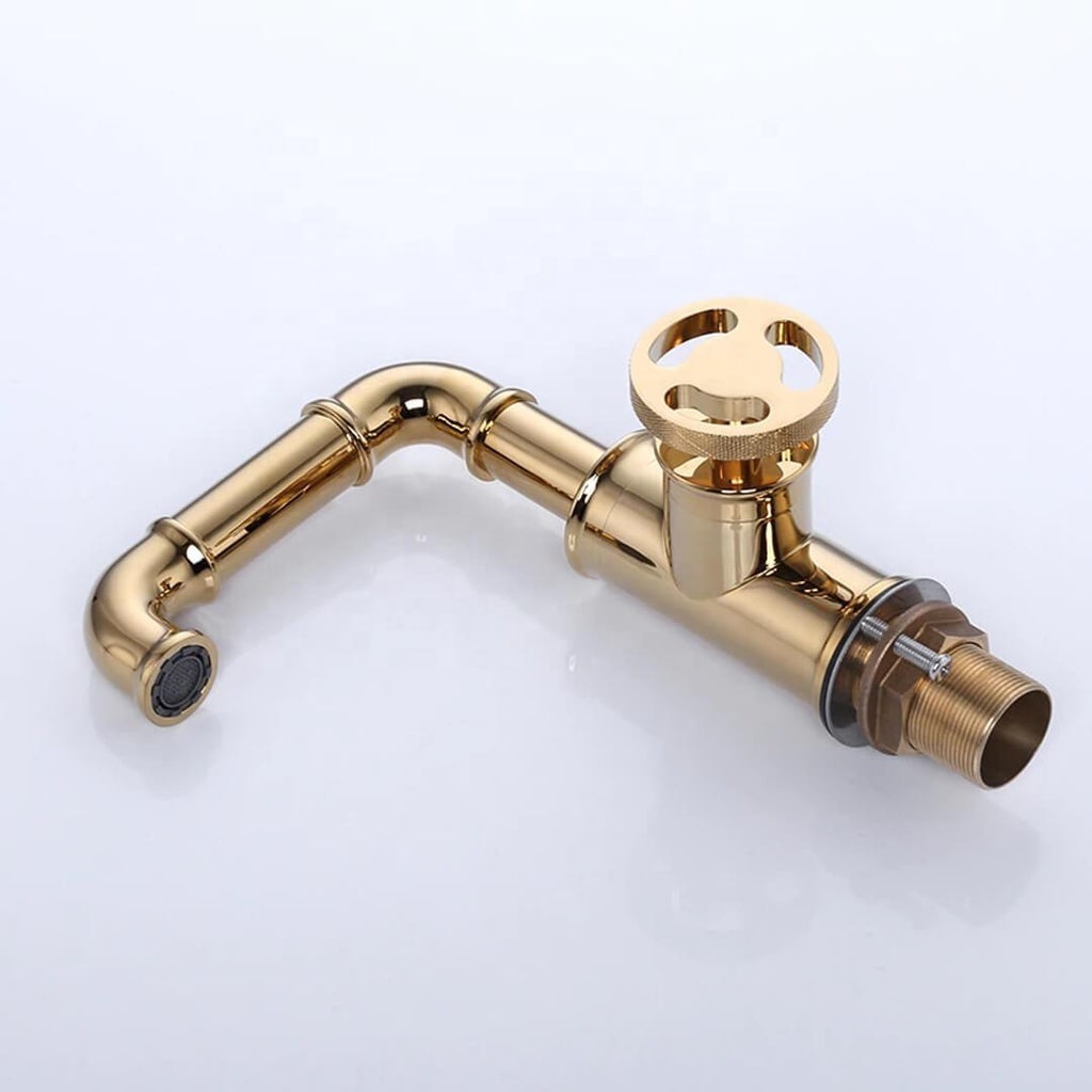 FLG Single Hole One Handle Bathroom Deck Mounted Basin Faucets Kitchen Tap Faucet Water Mixer Industrial Style AC Brass Ceramic