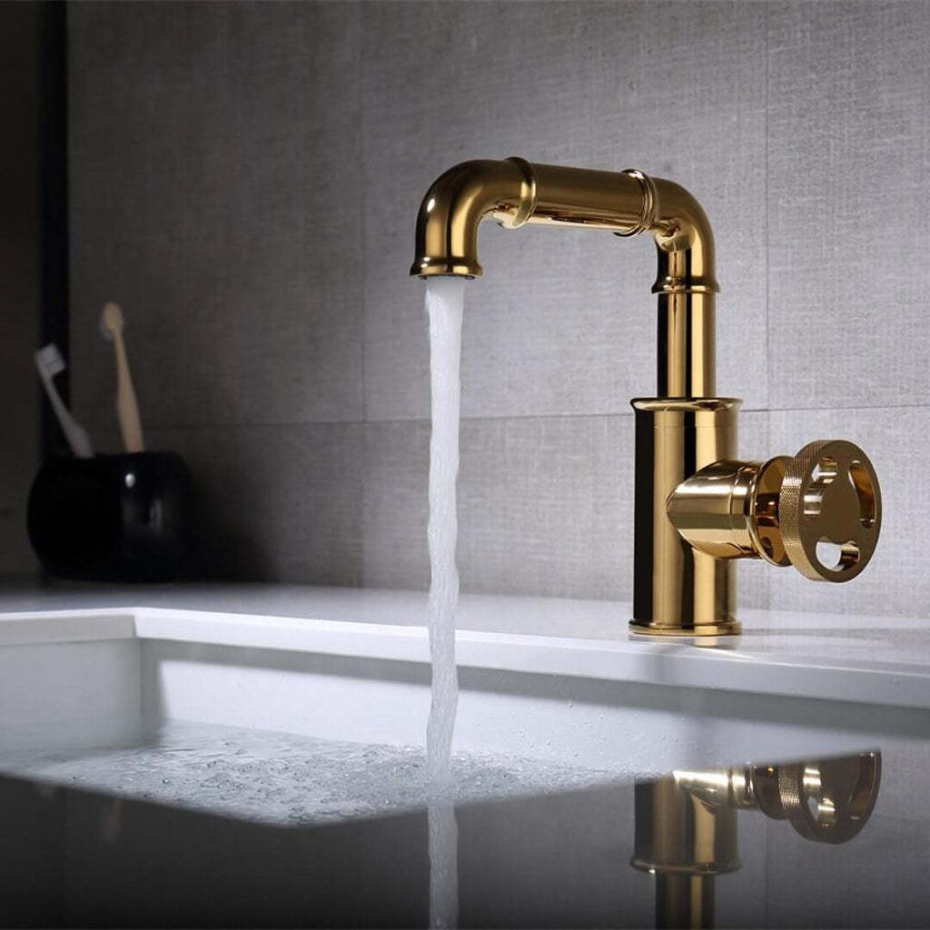 FLG Single Hole One Handle Bathroom Deck Mounted Basin Faucets Kitchen Tap Faucet Water Mixer Industrial Style AC Brass Ceramic