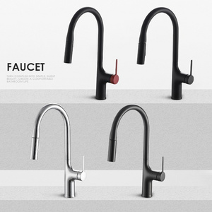 FLG Simple Design Brass Kitchen Faucet Pull Down Sprayer Rotary Water Tap Mixer Black Sink Wash Basin Desk Mounted Faucet