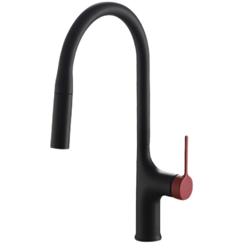 FLG Simple Design Brass Kitchen Faucet Pull Down Sprayer Rotary Water Tap Mixer Black Sink Wash Basin Desk Mounted Faucet