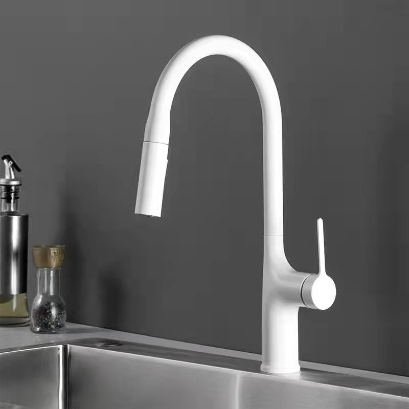 FLG Simple Design Brass Kitchen Faucet Pull Down Sprayer Rotary Water Tap Mixer Black Sink Wash Basin Desk Mounted Faucet