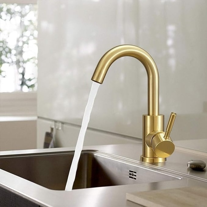 FLG Single Handle Wet Bar Sink Faucet with 6 Inch Cover Plate Single Hole Bathroom Faucet Stainless Steel/Brushed Nickel