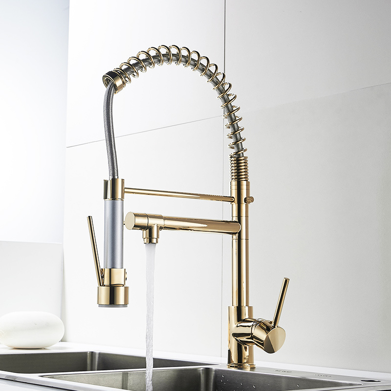 Plating Tap Kitchen Faucet Kitchen Dual Faucet Brass Ceramic Polished Bronze Luxury Modern Contemporary Watermark Pull Down Gold