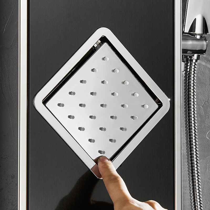 FLG black thermostatic shower panel bathroom,stainless steel rainfall shower panel with waterfall