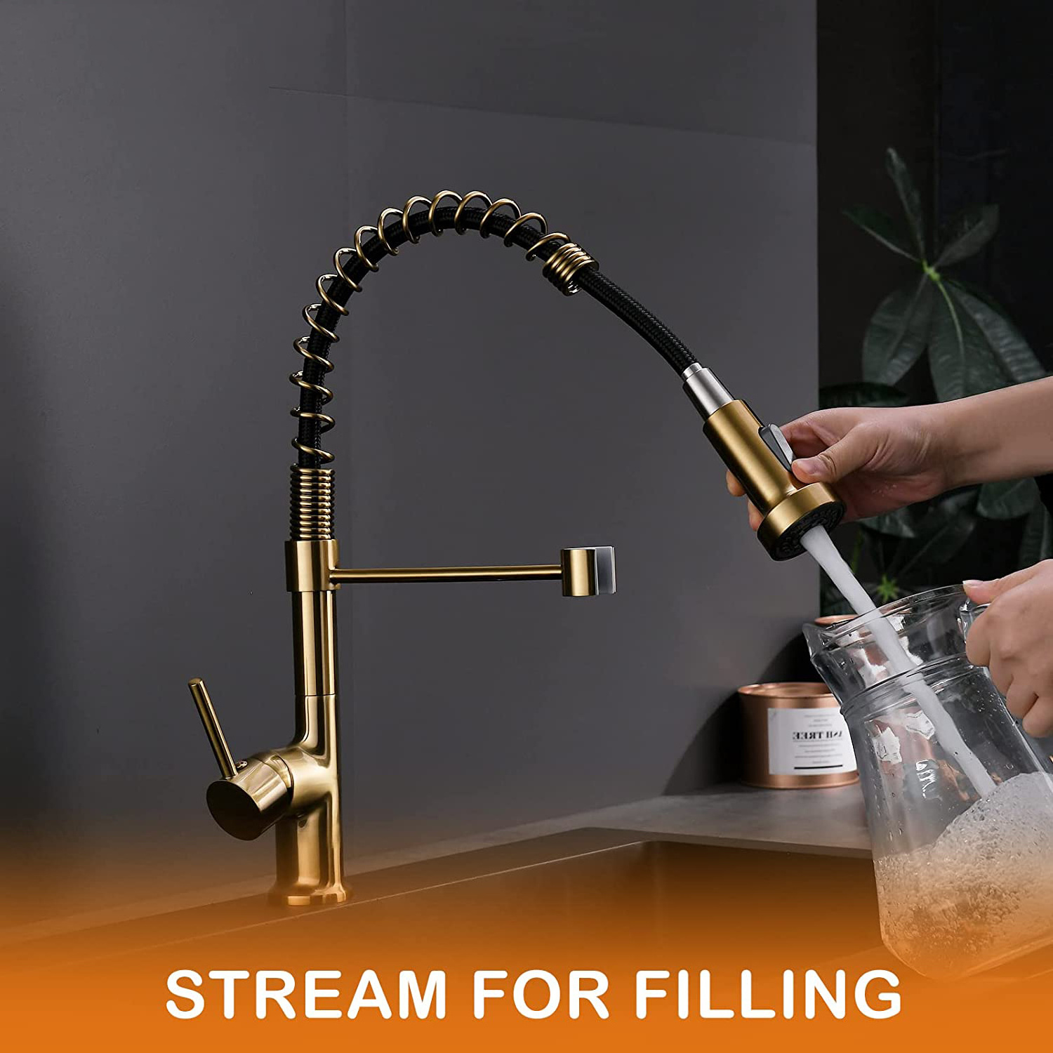 FLG Single Handle Pull Down Sprayer Laundry Kitchen Taps High Quality Brass RV Farmhouse Utility Bar  Modern Ceramic