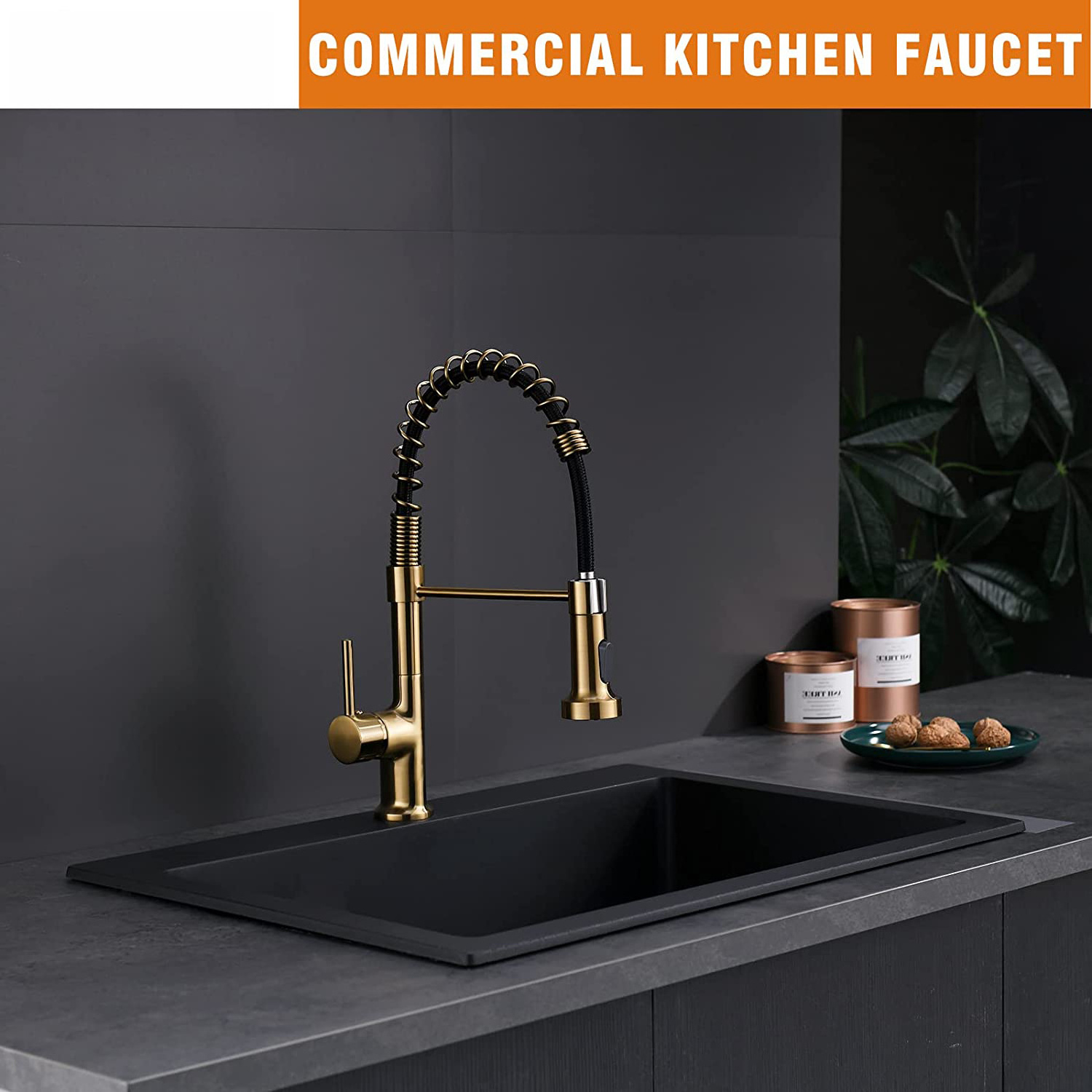 FLG Single Handle Pull Down Sprayer Laundry Kitchen Taps High Quality Brass RV Farmhouse Utility Bar  Modern Ceramic