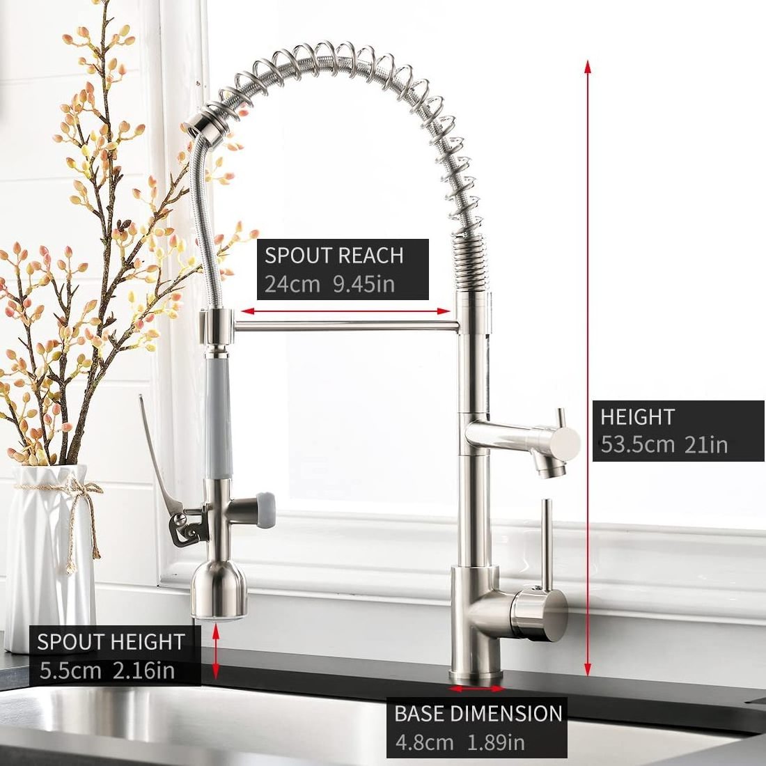 High Quality Three Way Spring Pull Down Brushed Nickel LED Kitchen Faucet with Sprayer Taps