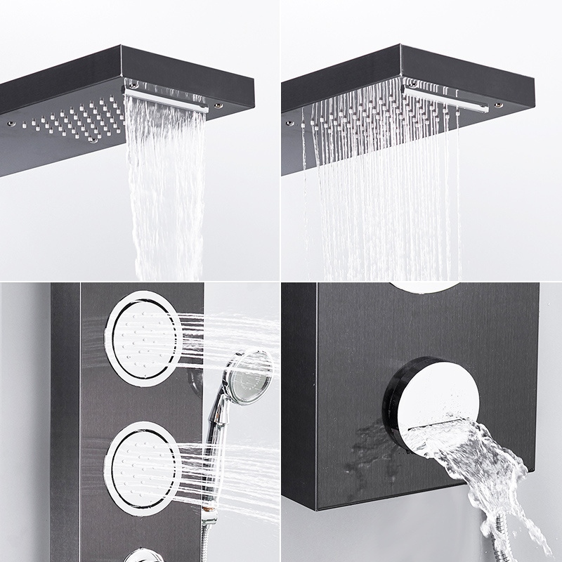 FLG wall mounted bathroom waterfall rain shower stainless steel black shower panels