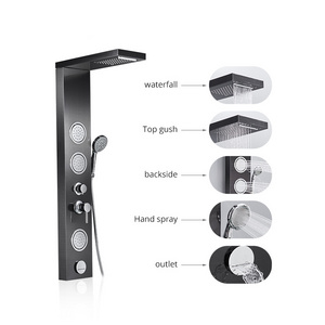 FLG wall mounted bathroom waterfall rain shower stainless steel black shower panels