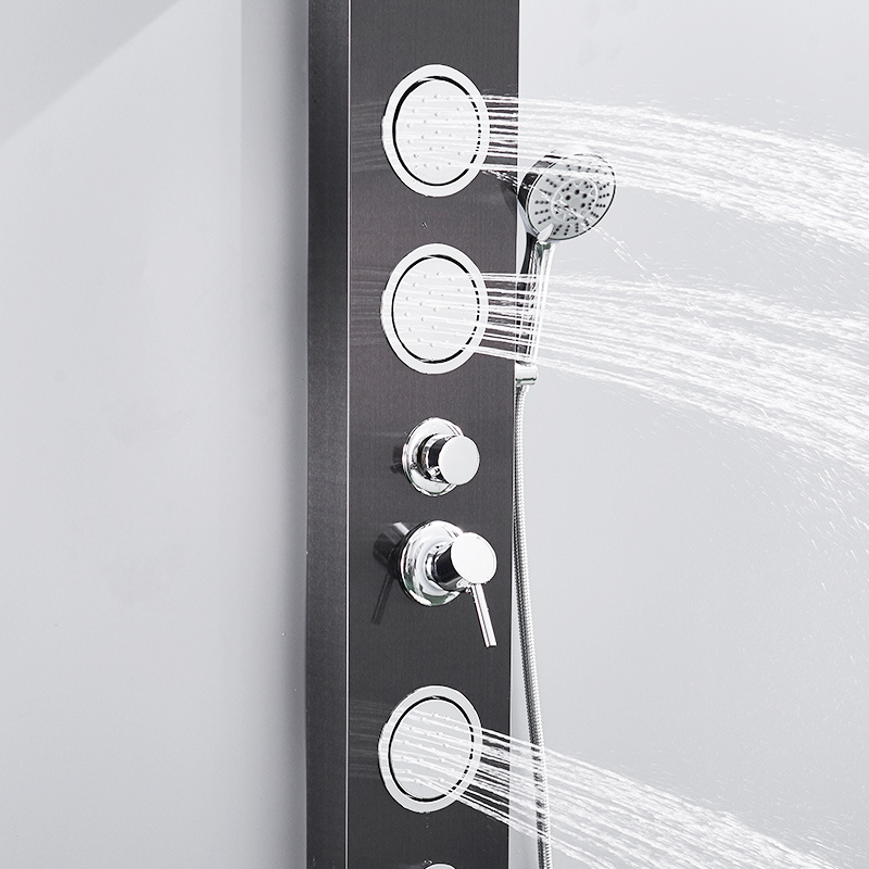 FLG wall mounted bathroom waterfall rain shower stainless steel black shower panels