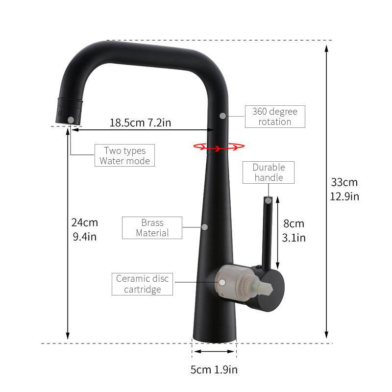 Black Kitchen Sink Faucet with Two Ways of Effluent Sprayer Kitchen Taps