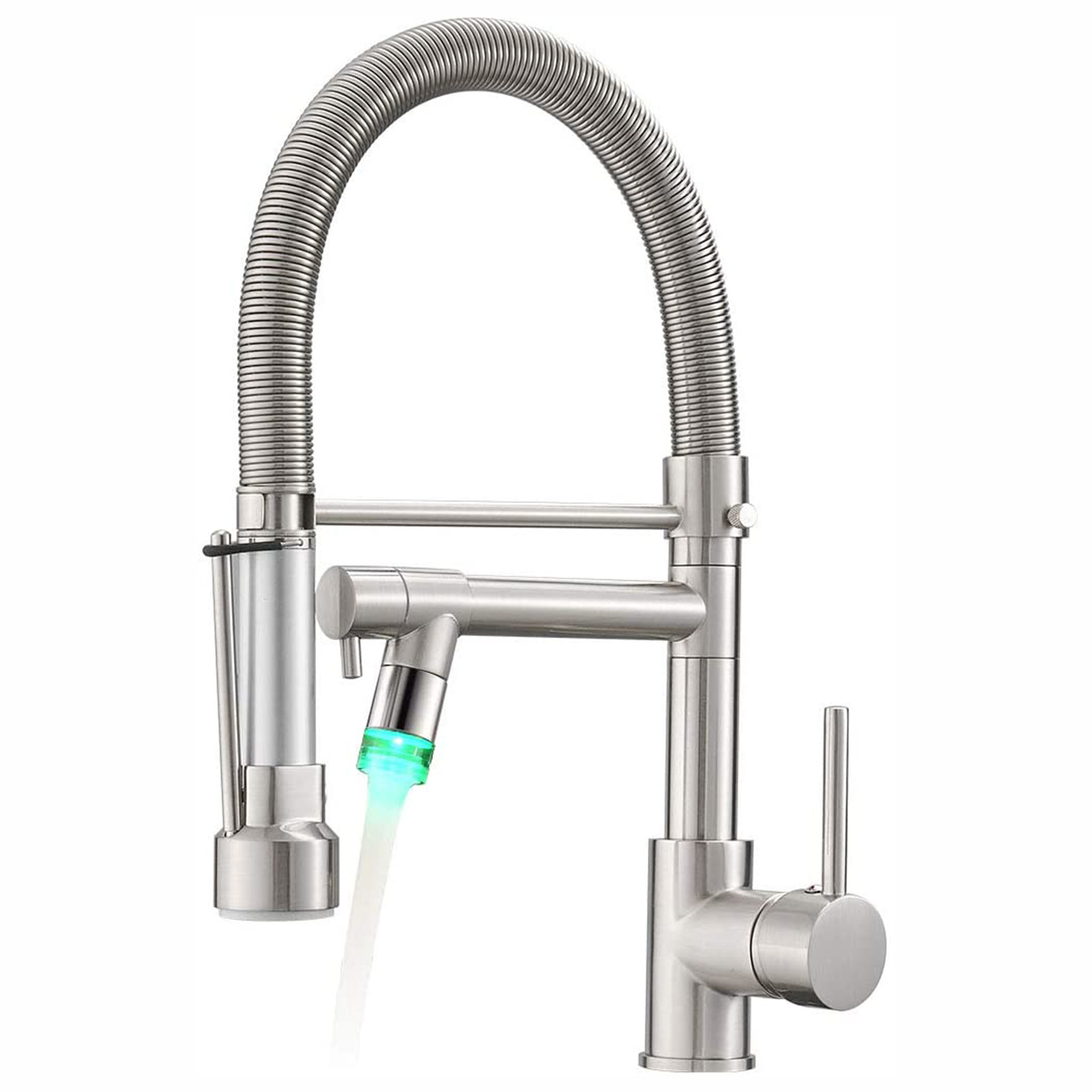 TOP1 FLG Pull Down Kitchen Faucet with Lock Sprayer Single Handle Spring Stainless Steel Kitchen Sink Faucet Brushed Nickel