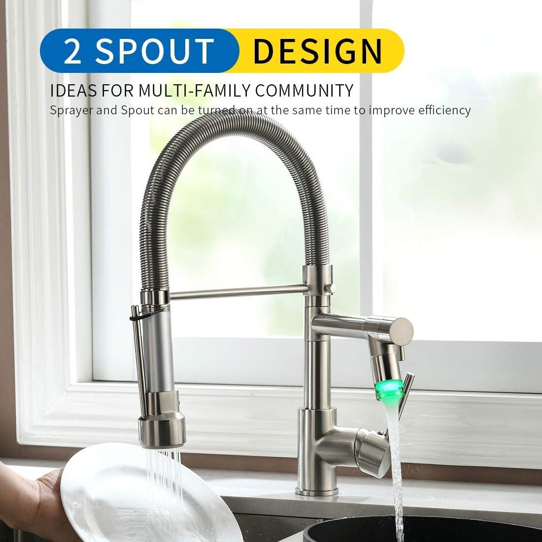 TOP1 FLG Pull Down Kitchen Faucet with Lock Sprayer Single Handle Spring Stainless Steel Kitchen Sink Faucet Brushed Nickel