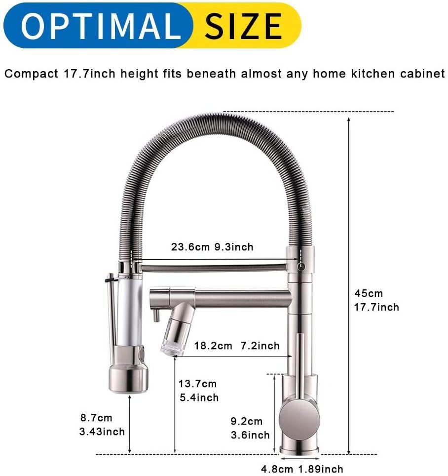 TOP1 FLG Pull Down Kitchen Faucet with Lock Sprayer Single Handle Spring Stainless Steel Kitchen Sink Faucet Brushed Nickel