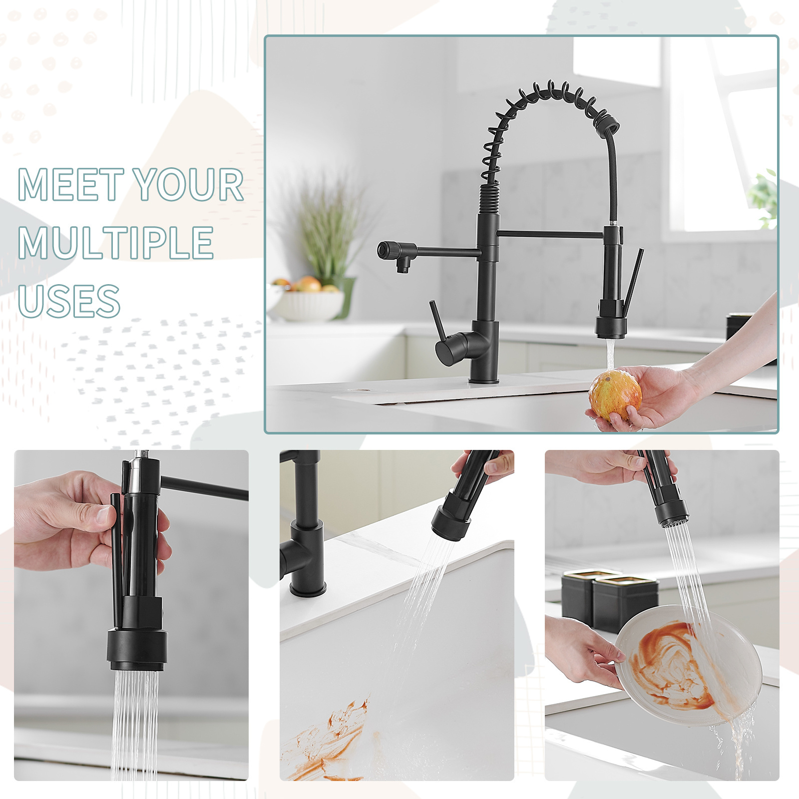 Black Kitchen Faucet with Pull Down Sprayer,Commercial Kitchen Sink Faucet