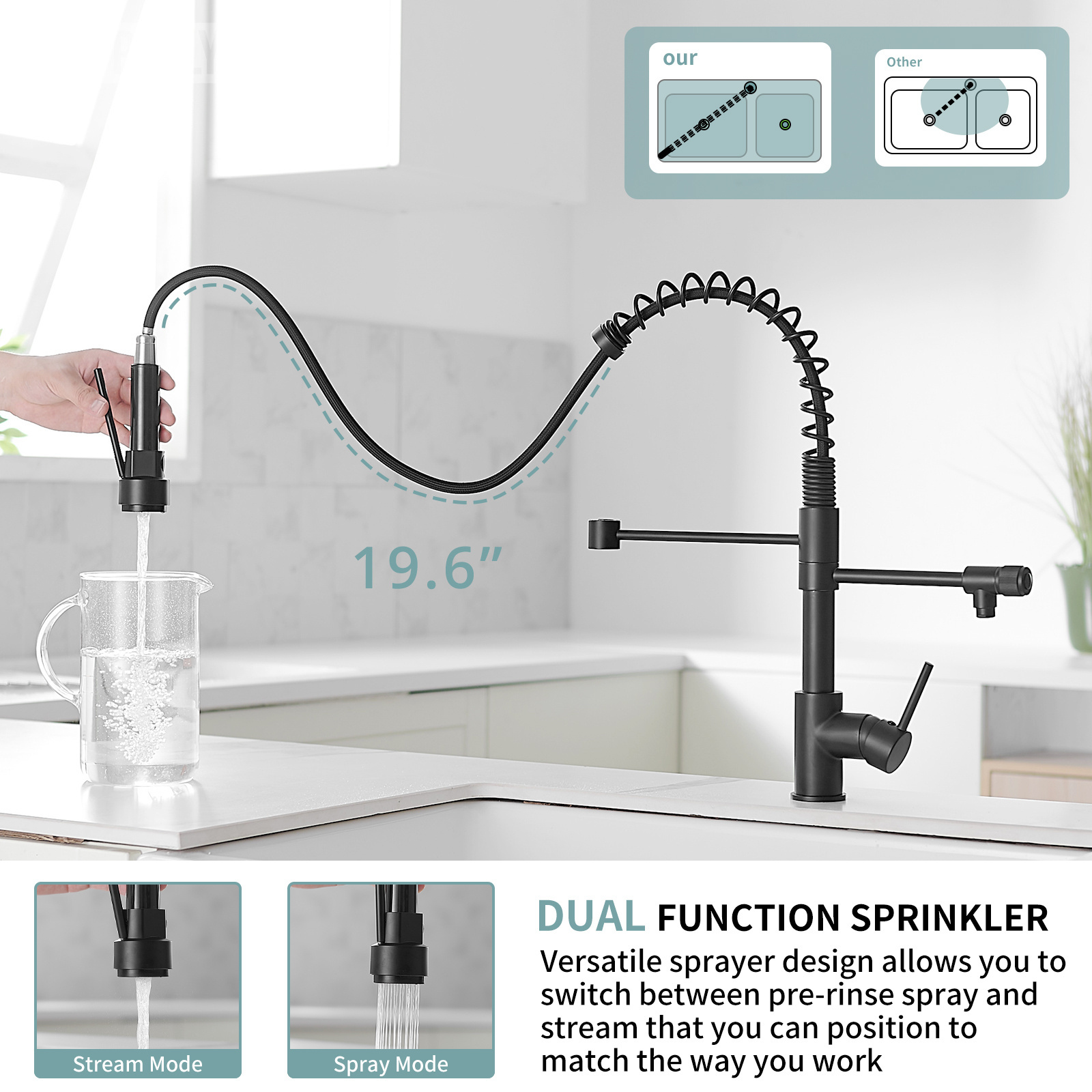 Black Kitchen Faucet with Pull Down Sprayer,Commercial Kitchen Sink Faucet