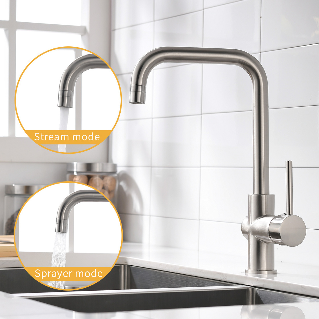 Brass Single Handle European brushed nickel Kitchen Faucet