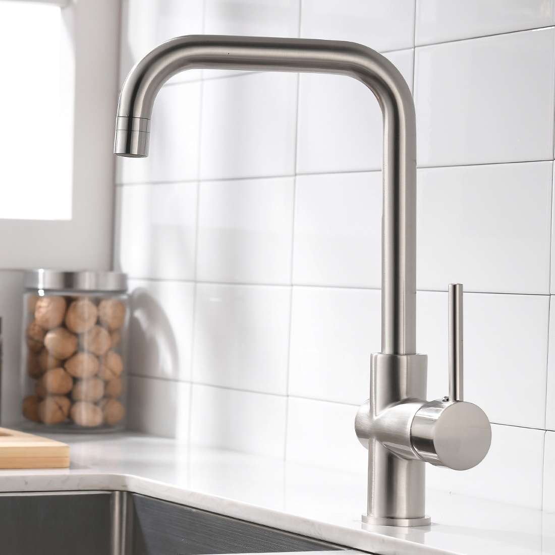 Brass Single Handle European brushed nickel Kitchen Faucet