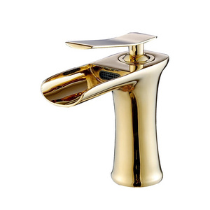 FLG Modern vintage gold waterfall single handle hole lever bathroom lavatory wash water basin sink vanity faucet