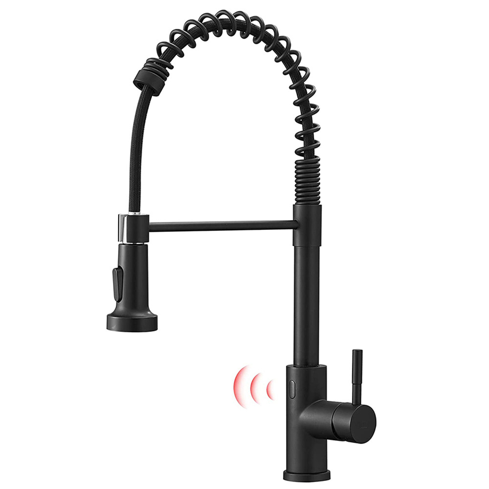 Matte Black Touchless Kitchen Faucet with Pull Down Sprayer, Motion Sensor Smart Hands-free Activated Single Handle Spring 1 Pcs