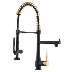 FLG Water Kitchen Faucet with Pull Down Sprayer Gold FLG Commercial Double-headed Stainless Steel Single Handle High Pressure Bl