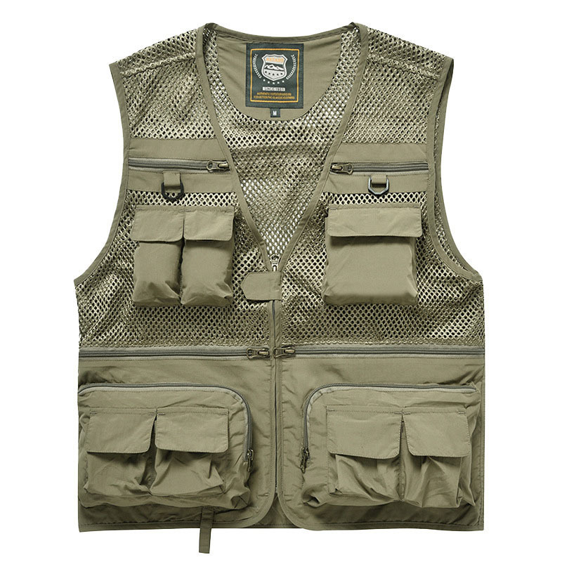 2021 Wholesale Hot Sell Spring Summer Utility Green Men Mesh Gilet Fishing Vest with Multiple Pockets