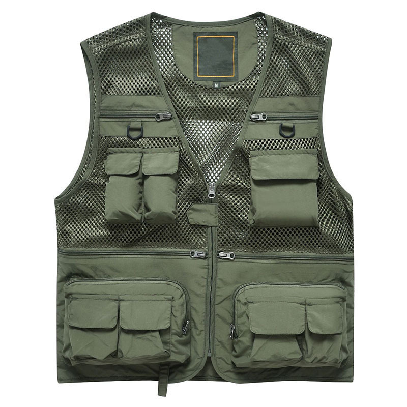 2021 Wholesale Hot Sell Spring Summer Utility Green Men Mesh Gilet Fishing Vest with Multiple Pockets