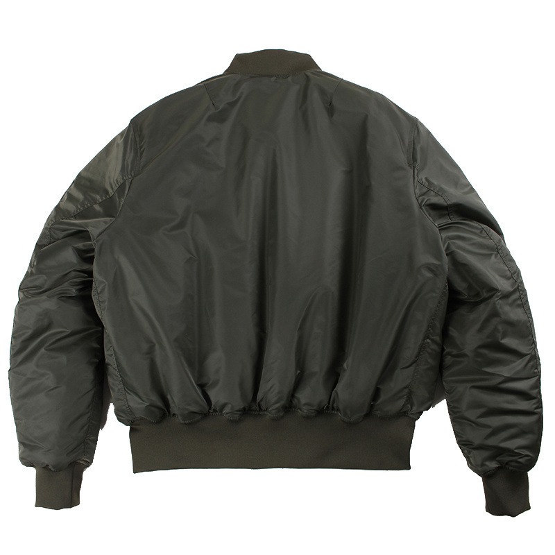 Plain black nylon waterproof quilted winter pilot flight bomber jacket