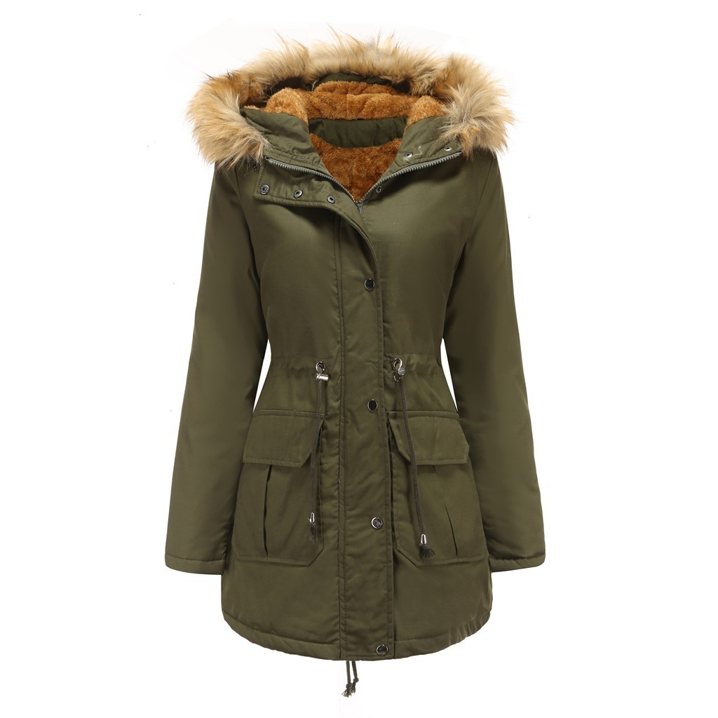 Wholesale custom S-4XL cotton fabric faux fur hood trim winter jacket coat for women ladies