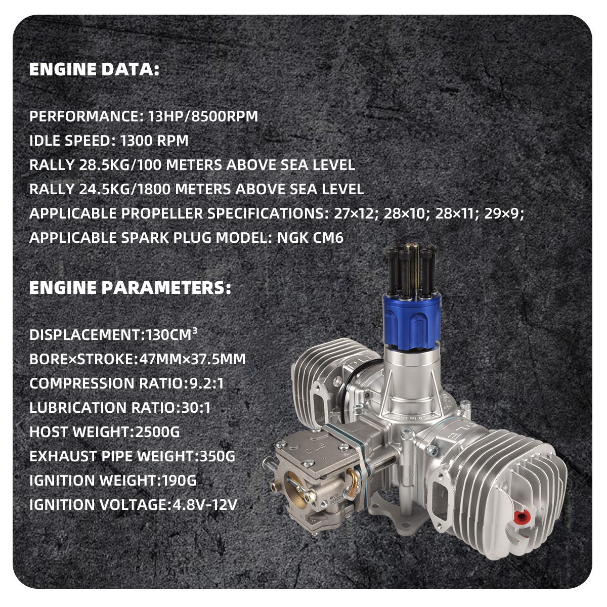 DLE130 130CC Double Cylinder Gasoline Engine For RC Fix Wing Airplane Gas 13HP Engines