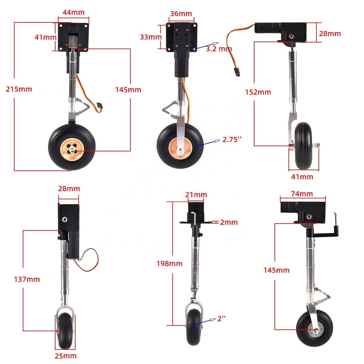 Electric Servoless  Retractable Landing Gear Anti-vibration Landing Gear With Wheels for 5-6kg RC P47 Plane