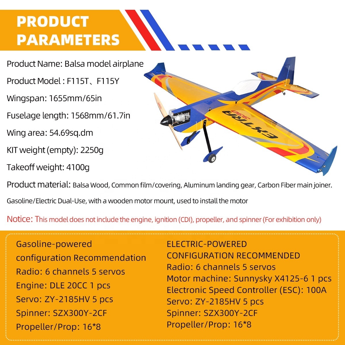 Extra 330 65inch Profile Gasoline & Electric Dual-use Balsa Model RC Airplane Radio Control Plane