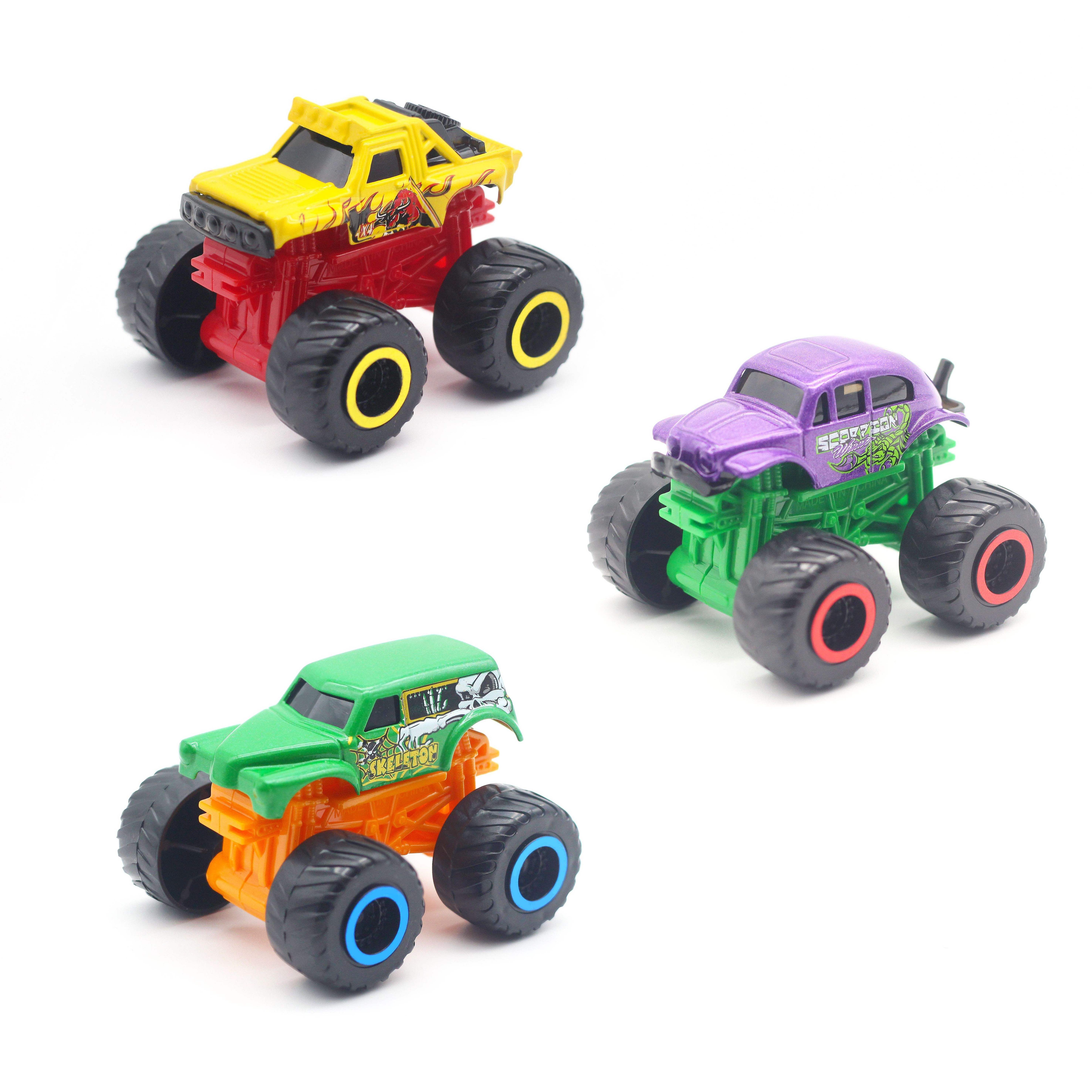 Wholesale High  Quality 3Pcs Fiction Off Road Friction Monster Truck Off Road Cars Small Mini Vehicle Monster trucks Toy Car