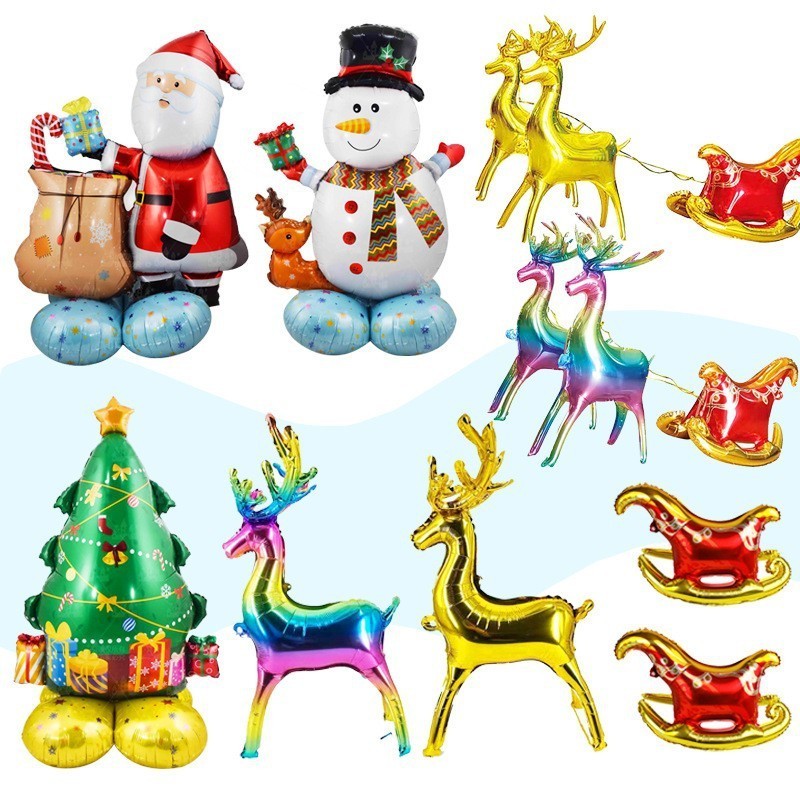 Reusable Inflatable 4D Standing Cartoon Print Merry Christmas Foil Balloon for Parties Decorations