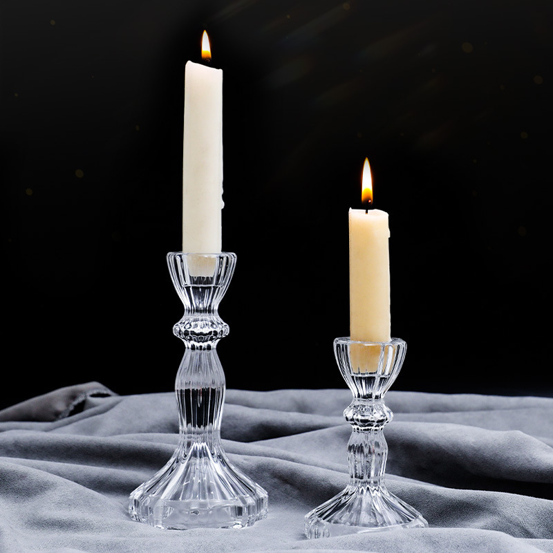 Fanslook  Taper Candlestick Amber Crystal Glass Clear Gold Candlestick Glass Candles Holder For Table Wedding Dinning And Party