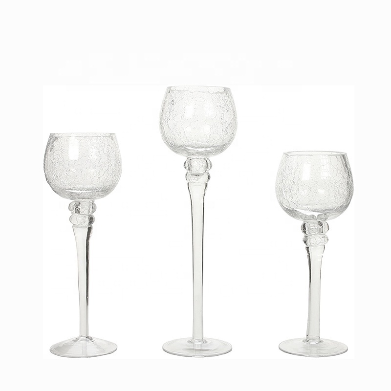 Wedding Decor Ornaments High Quality 3 Piece Clear Cracked Glass Candle Holders