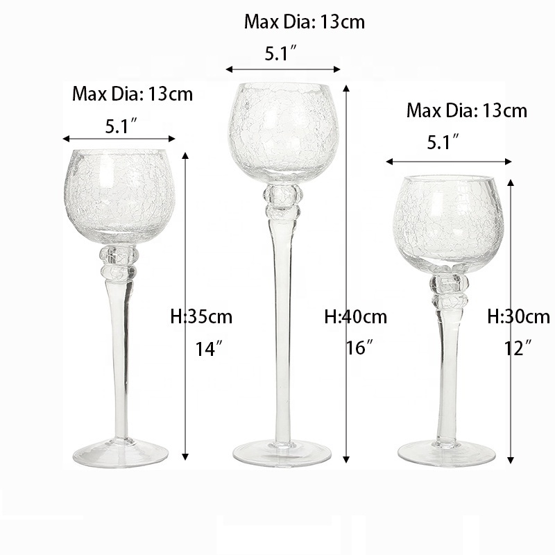 Wedding Decor Ornaments High Quality 3 Piece Clear Cracked Glass Candle Holders