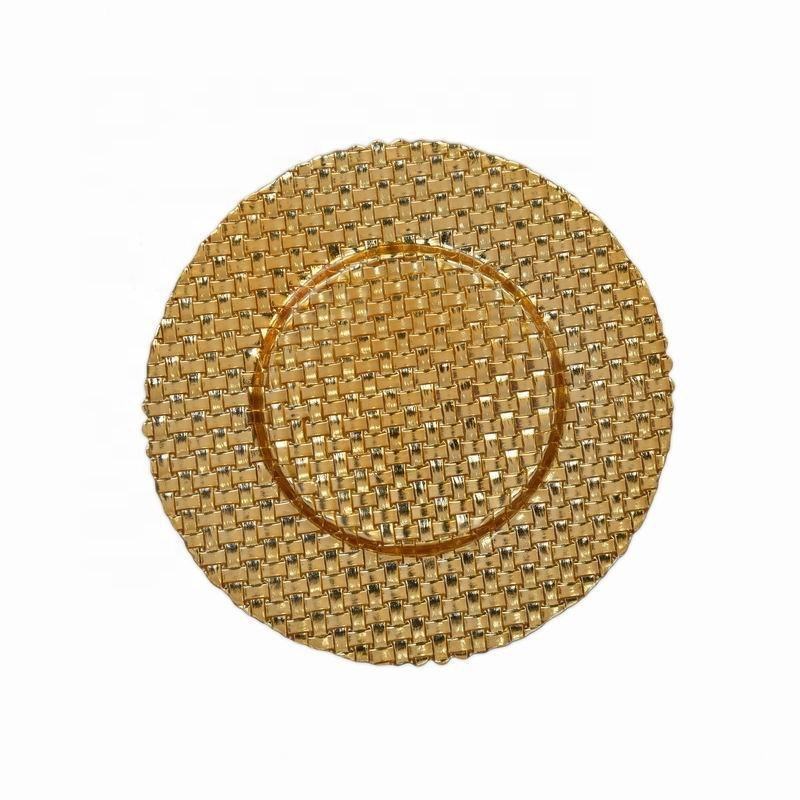 33cm 13 Inches Hammered Round Square Glass Charger Plate Custom Decorative Gold Glass Charger Plates