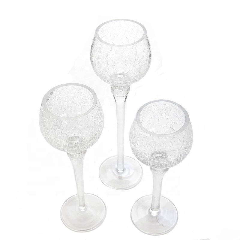 Wedding Decor Ornaments High Quality 3 Piece Clear Cracked Glass Candle Holders