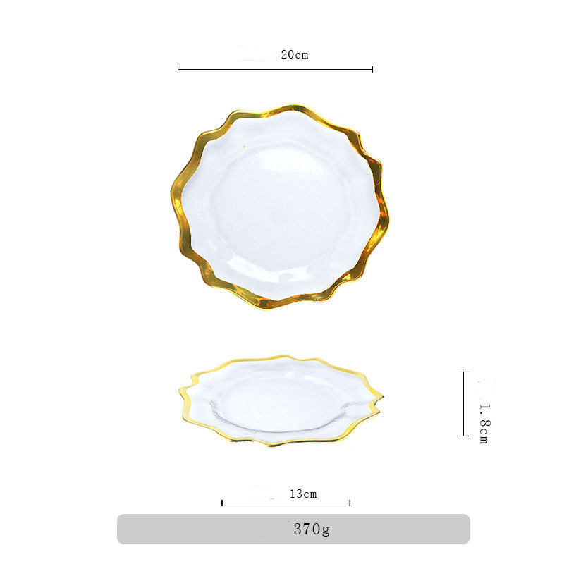 Handpainted 21Cm 27Cm 33Cm 13Inch 10.5Inch 8.5Inch Multi-Size Gold Beaded Charger Plate Glass Plates For Weddings Decoration