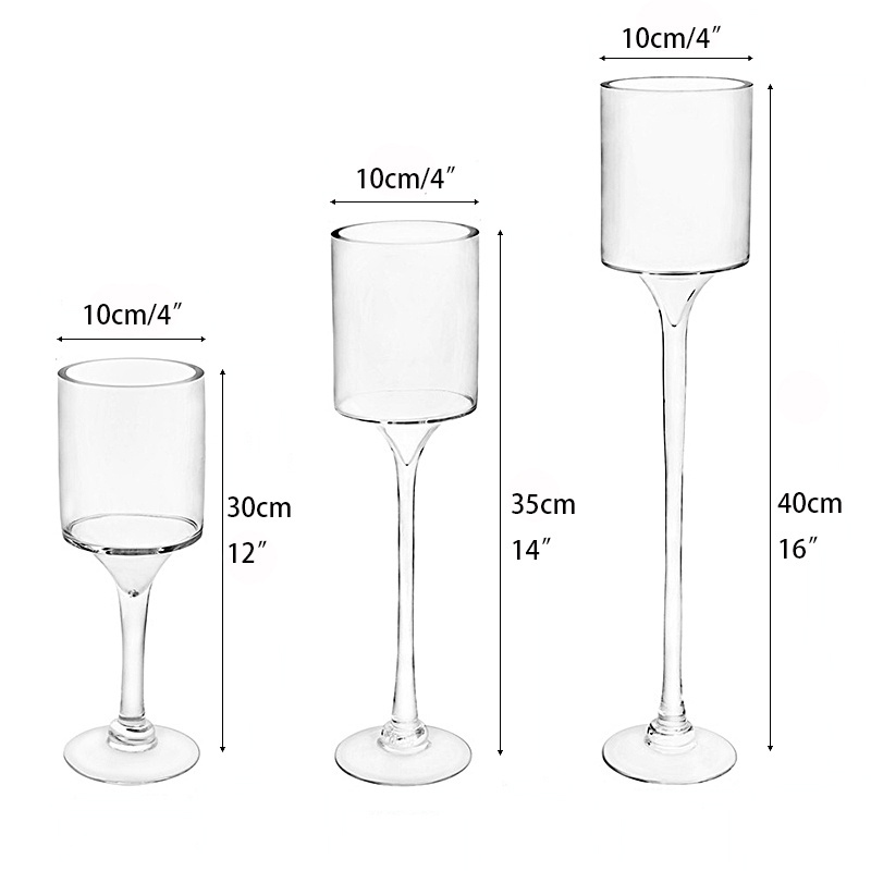 Elegant High-end Floating Candle Glass Holder 30/35/40cm Height Glass Table Tealight Candle Holder 3Pcs 1Set For Wedding