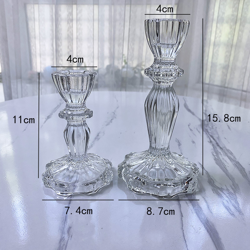 Fanslook  Taper Candlestick Amber Crystal Glass Clear Gold Candlestick Glass Candles Holder For Table Wedding Dinning And Party