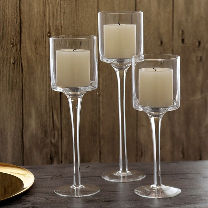 Elegant High-end Floating Candle Glass Holder 30/35/40cm Height Glass Table Tealight Candle Holder 3Pcs 1Set For Wedding