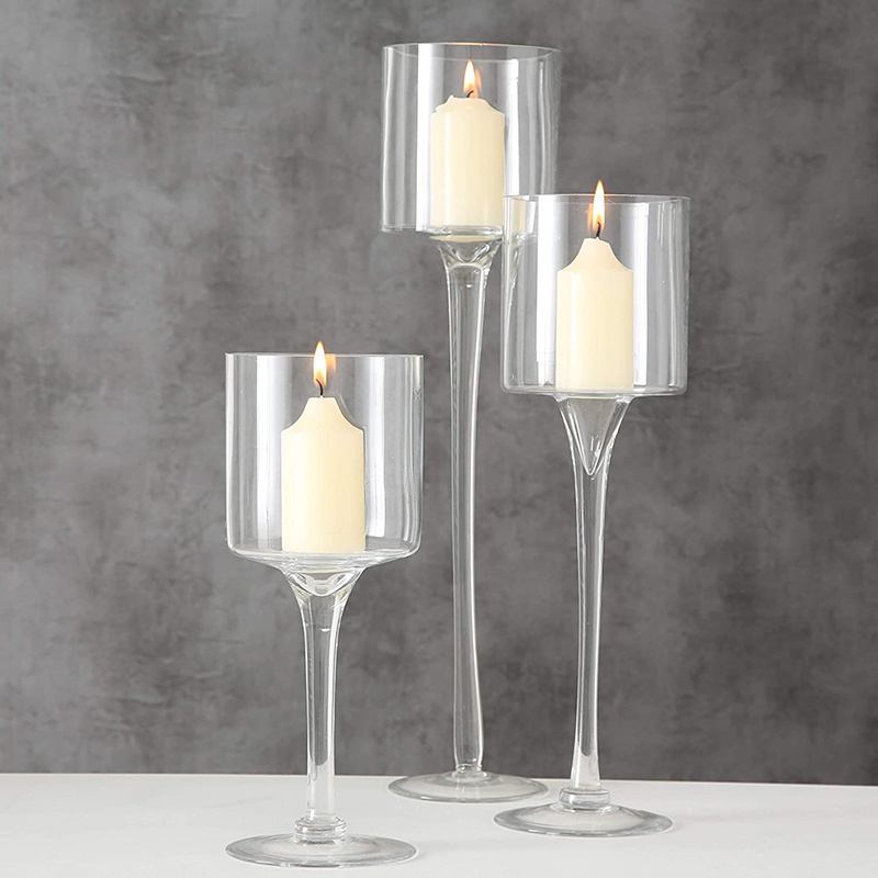 Elegant High-end Floating Candle Glass Holder 30/35/40cm Height Glass Table Tealight Candle Holder 3Pcs 1Set For Wedding