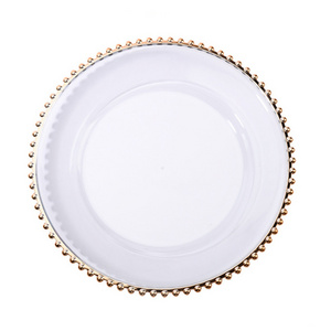 Hot Sale Wholesale 13inch Clear Decoration Rose Gold Silver Beaded Clear Plastic Charger Plate For Wedding Party