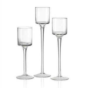 FLK 30/35/40cm Height 3 Pcs One Set Long Stemmed Floating Candle Glass Holder For Wedding Centerpieces