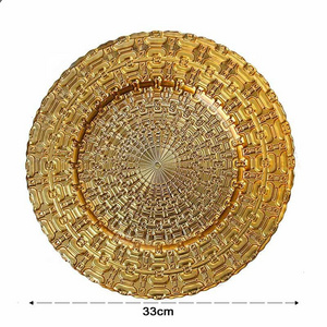 33cm 13 Inches Hammered Round Square Glass Charger Plate Custom Decorative Gold Glass Charger Plates