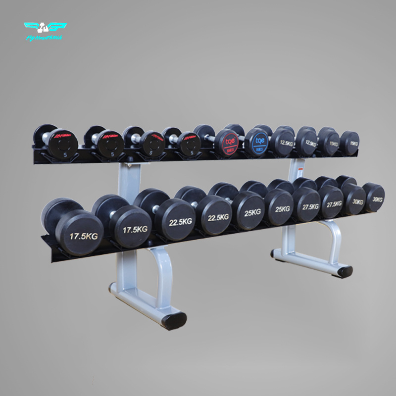 Commercial Gym Fitness Two Tier Ten Pair Dumbbell Stand Equipment 10 Pair Weights 2 Tiers Dumbbell Rack