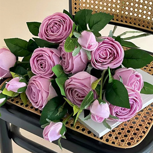 Multiple Colors 3 Heads Rose Artificial Flowers Rose Simulation Rose For Wedding Decoration